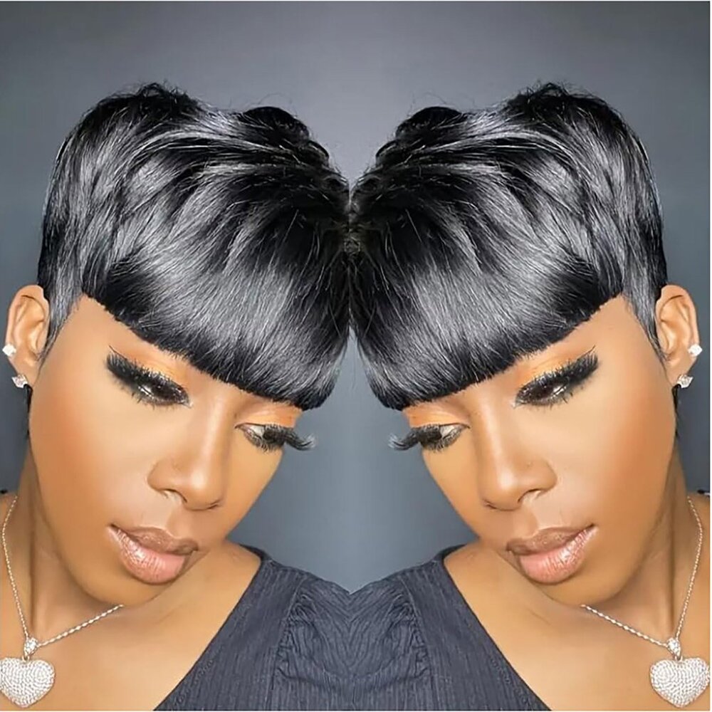 Pixie Cut Wig Human Hair Short Glueless Pixie Wigs For Black Women Layered Black